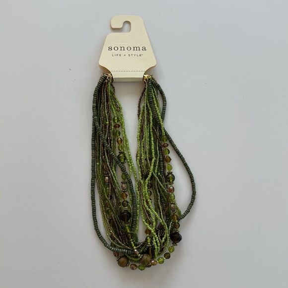 NWT Sonoma Boho beaded necklace earth tones green brown fairy grunge natural - Picture 2 of 4